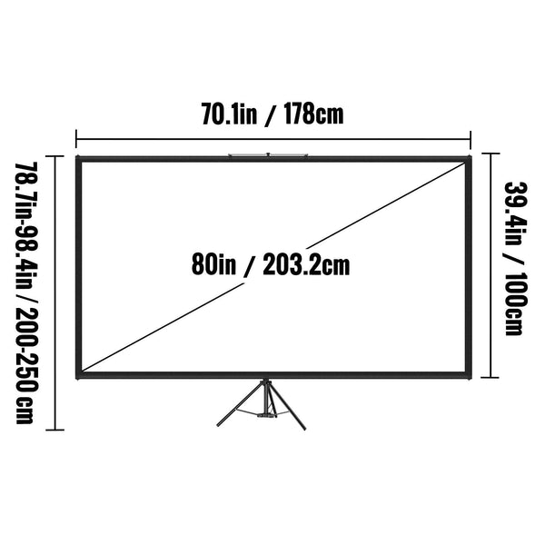 Vevor Tripod Projector Screen With Stand 80 Inch 16:9 4K Hd Projection Wrinkle Free Height Adjustable Portable For Indoor & Outdoor Movie Home Cinema