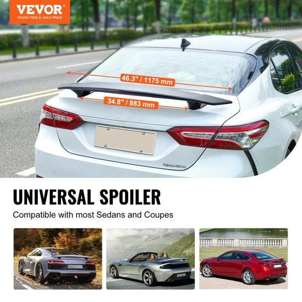 Universal Rear Spoiler 46.3'' Gt Style Trunk Wing For Sedans And Coupes Mouldings Trim