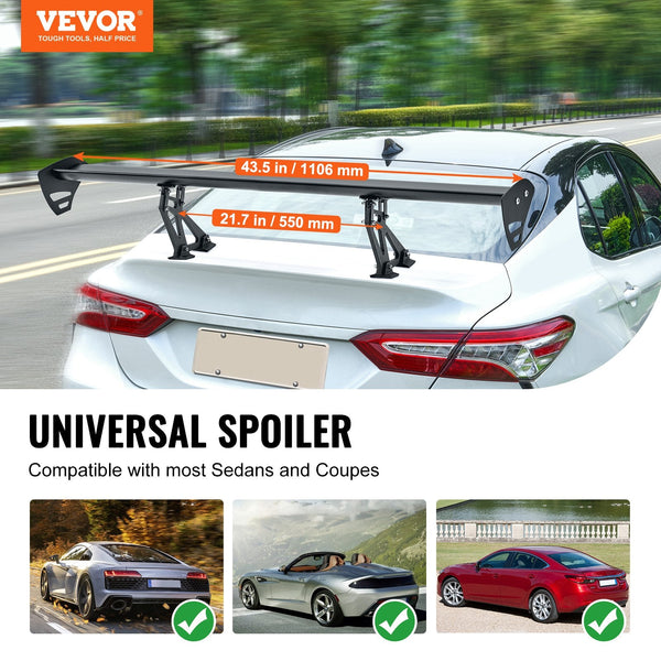 Universal Rear Spoiler Gt Style Adjustable Trunk Wing Car Racing 43.3'' Mouldings Trim