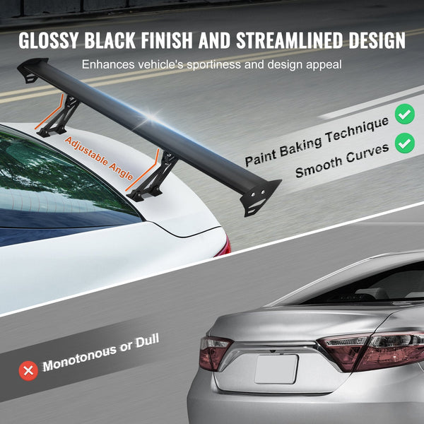 Universal Rear Spoiler Gt Style Adjustable Trunk Wing Car Racing 43.3'' Mouldings Trim