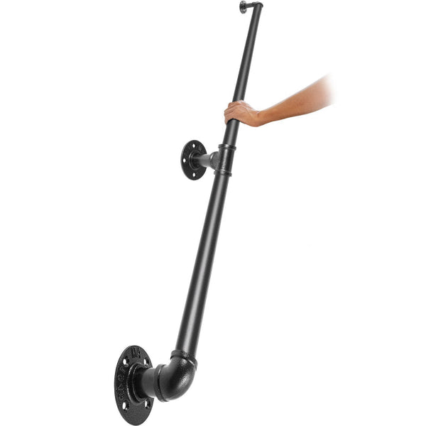 Pipe Stair Handrail 1.8M Staircase 200Kg Load Capacity Carbon Steel Industrial With Wall Mount Support Round Corner Handrailings For Indoor Outdoor Di