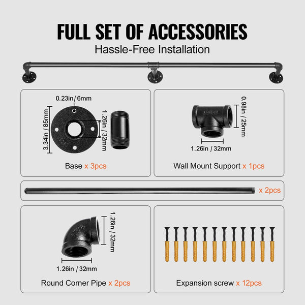 Pipe Stair Handrail 1.8M Staircase 200Kg Load Capacity Carbon Steel Industrial With Wall Mount Support Round Corner Handrailings For Indoor Outdoor Di