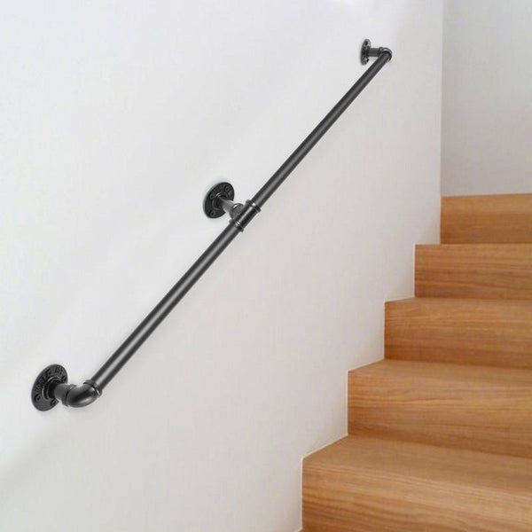 Pipe Stair Handrail 1.8M Staircase 200Kg Load Capacity Carbon Steel Industrial With Wall Mount Support Round Corner Handrailings For Indoor Outdoor Di