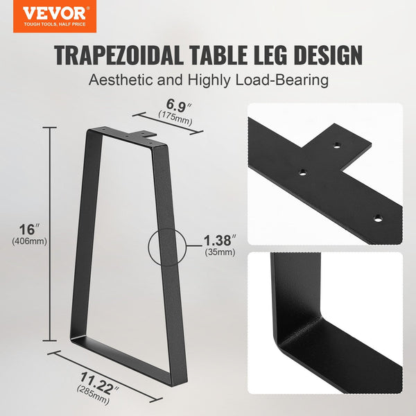 406.4Mm Trapezoid Steel Table Legs Replacement Furniture Set Of 2 For Diy Coffee Tables Modern Desks Bench Night Stands Sofa Max Load 181.4Kg Heavy Du