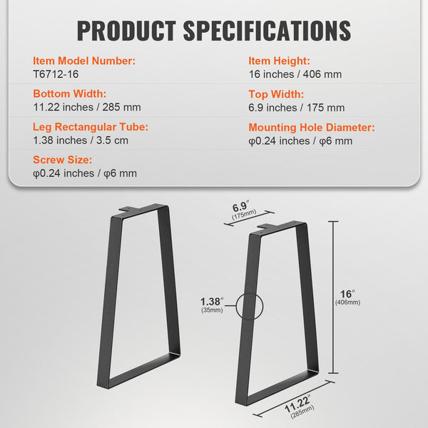 406.4Mm Trapezoid Steel Table Legs Replacement Furniture Set Of 2 For Diy Coffee Tables Modern Desks Bench Night Stands Sofa Max Load 181.4Kg Heavy Du