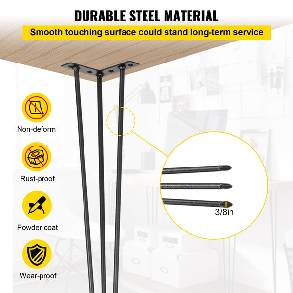 Hairpin Table Legs 24 Inch Black Set Of Desk Each 220Lbs Capacity 3 Rods For Bench Dining End Chairs Carbon Steel Diy Heavy Duty Furniture Dining Tabl