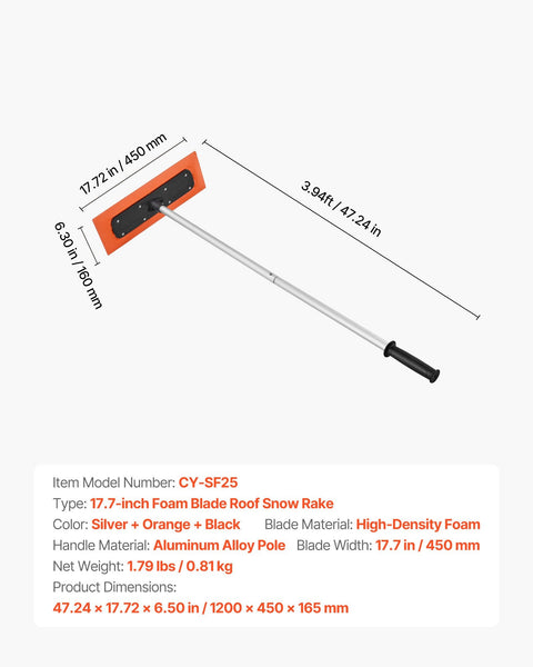 Vevorsnowroofrake1.2Mlongreachcarroofsnowscraper45cmfoambladefornoscratchesnon Sliphandlelightweightsnowsremovaltoolforvehiclegaragerooftopleavesdebri