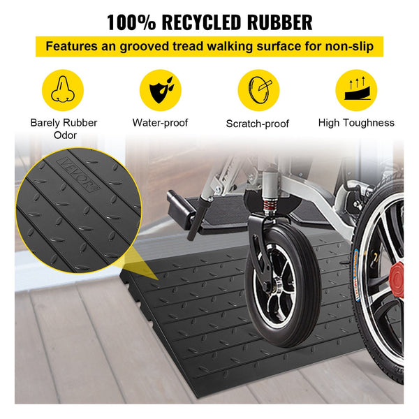 Vevor Rubber Threshold Ramp 7.62 Cm Rise Doorway 3 Channels Cord Cover Solid Angled Entry Rated 997.9 Kg Load Capacity For Wheelchair And Scooter Driv