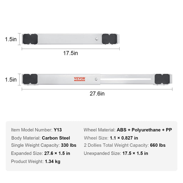 Vevor Heavy Duty Furniture Appliances Rollers 660 Lbs Total Load Extendable Mobile Washing Machine Base Fridge Stand Dolly Movers For Refrigerators Dr