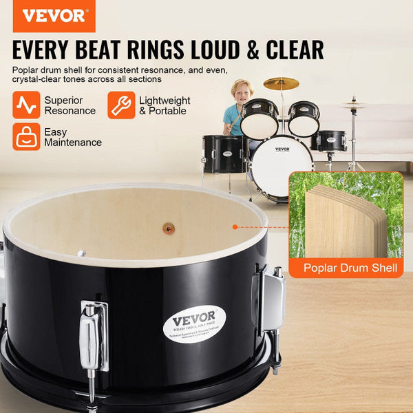 Kids Drum Set 5 Piece 406.4 Mm Beginner Full With Bass Toms Snare Floor Adjustable Throne Cymbal Hi Hat Pedal And Two Pairs Of Drumsticks Starter Kit