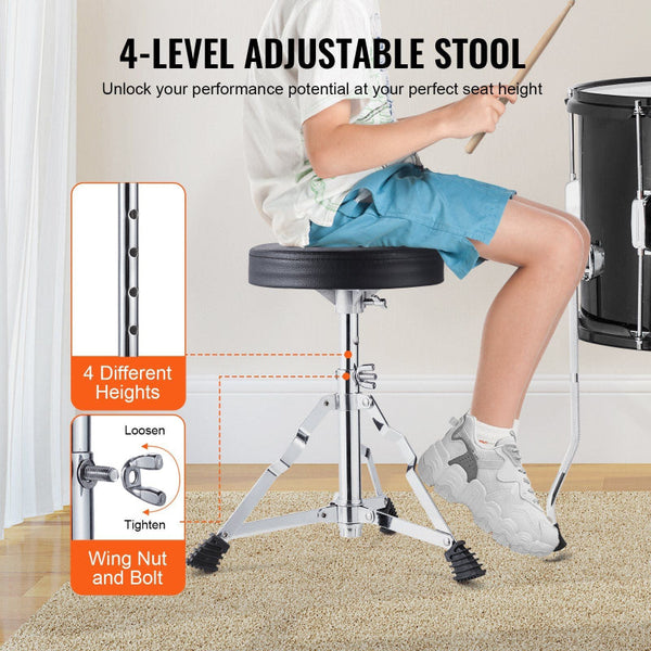Kids Drum Set 5 Piece 406.4 Mm Beginner Full With Bass Toms Snare Floor Adjustable Throne Cymbal Hi Hat Pedal And Two Pairs Of Drumsticks Starter Kit