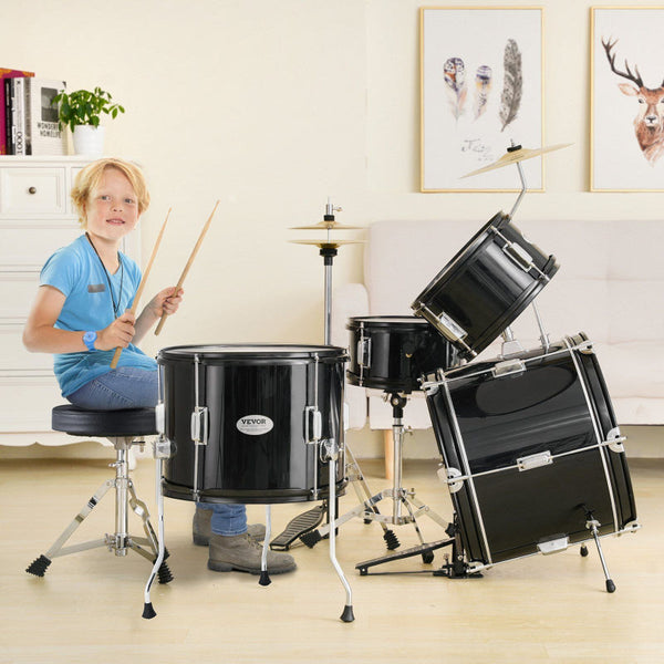 Kids Drum Set 5 Piece 406.4 Mm Beginner Full With Bass Toms Snare Floor Adjustable Throne Cymbal Hi Hat Pedal And Two Pairs Of Drumsticks Starter Kit