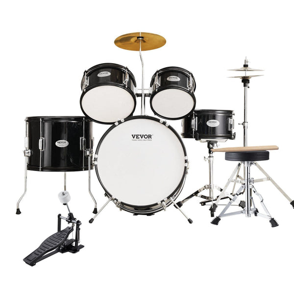 Kids Drum Set 5 Piece 406.4 Mm Beginner Full With Bass Toms Snare Floor Adjustable Throne Cymbal Hi Hat Pedal And Two Pairs Of Drumsticks Starter Kit
