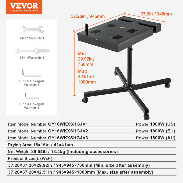 Vevor Flash Dryer 16 X Inch For Screen Printing 0 750 Temperature Control High Power Silk With Height Adjustable Stand 360 Rotation T Shirt Curing Mac