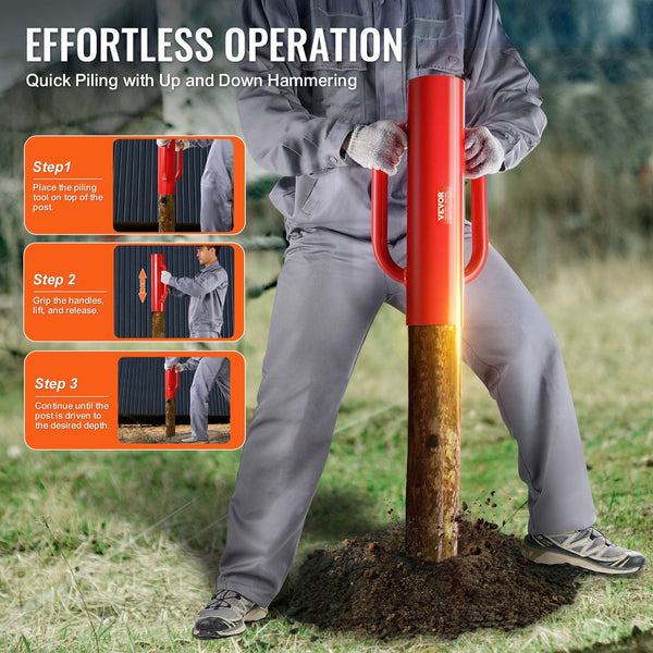 Fence Post Driver With Handles 2.7 In Inner Diameter T Pole Pounder 14Lb Heavy Duty Carbon Steel Rammer Farm Fencing Hole Digger For U Channel Sign Wo