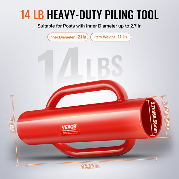 Fence Post Driver With Handles 2.7 In Inner Diameter T Pole Pounder 14Lb Heavy Duty Carbon Steel Rammer Farm Fencing Hole Digger For U Channel Sign Wo