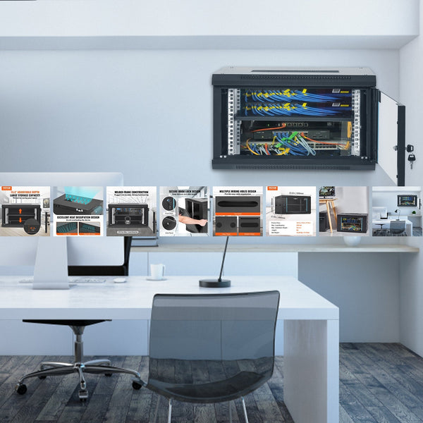 Vevor 6U Wall Mount Network Server Cabinet 15.5'' Deep Rack Enclosure 200 Lbs Max. Ground Mounted Load Capacity With Locking Glass Door Side Panels Fo