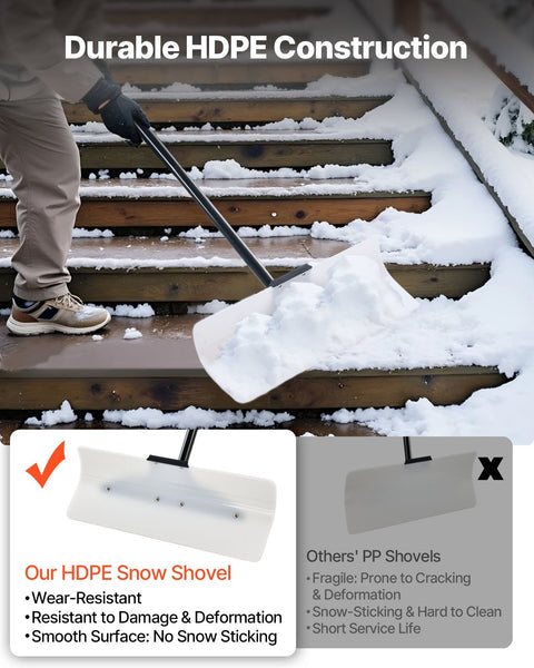 Vevor Snow Pusher Shovel 61 Cm Wide Outdoor Snowplow With Ergonomic Grip Hdpe Plastic Blade Winter Segmented Handle Portable Removal Tool For Driveway