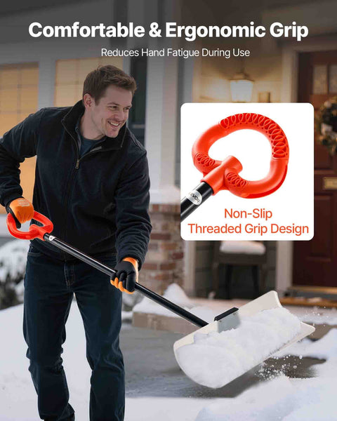 Vevor Snow Pusher Shovel 61 Cm Wide Outdoor Snowplow With Ergonomic Grip Hdpe Plastic Blade Winter Segmented Handle Portable Removal Tool For Driveway