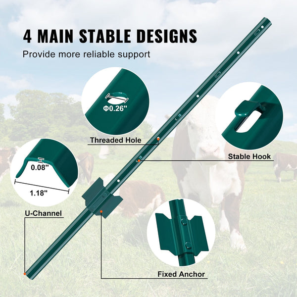 3 Feet Fence Post 10 Pack U Channel Heavy Duty Metal Posts Sturdy Steel Stakes For Garden Yard Lawn Farms And Outdoor Wire Fencing Green Fence Panels