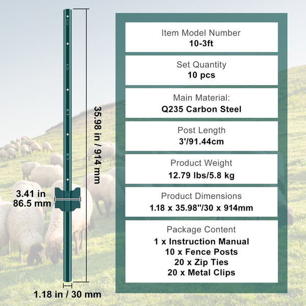 3 Feet Fence Post 10 Pack U Channel Heavy Duty Metal Posts Sturdy Steel Stakes For Garden Yard Lawn Farms And Outdoor Wire Fencing Green Fence Panels