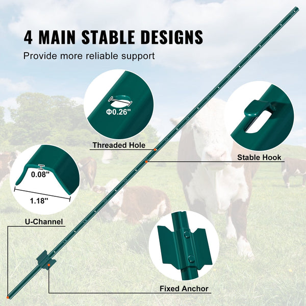 Vevor 7 Feet Fence Post 10 Pack U Channel Heavy Duty Metal Posts Sturdy Steel Stakes For Garden Yard Lawn Farms And Outdoor Wire Fencing Green Garden