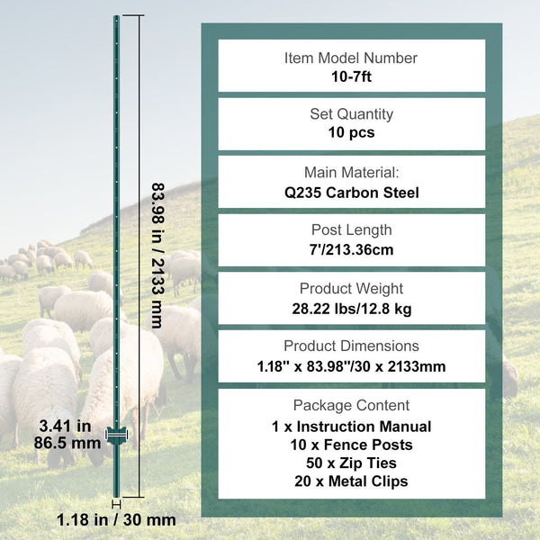 Vevor 7 Feet Fence Post 10 Pack U Channel Heavy Duty Metal Posts Sturdy Steel Stakes For Garden Yard Lawn Farms And Outdoor Wire Fencing Green Garden