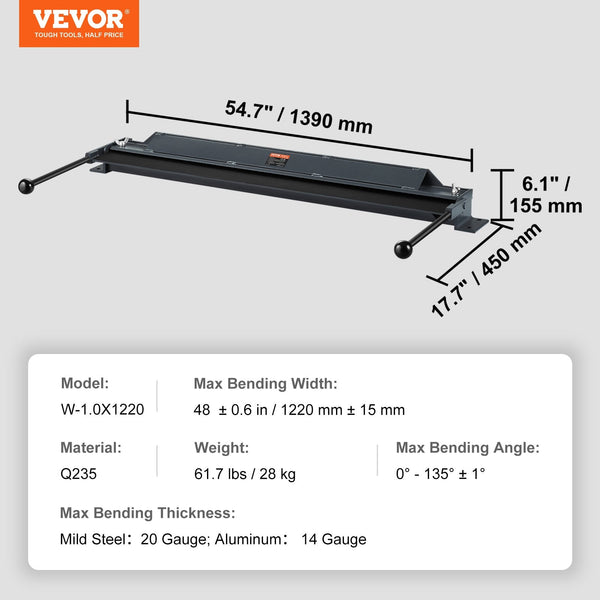 Box And Pan Brake 1220 Mm 15 130 Degrees Sheet Metal Bending Portable Mini Bender With Gauge Low Carbon Steel 14 Aluminum Capacity Power Handle For Me