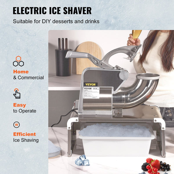 Vevor Commercial Ice Shaver Crusher 661Lbs Per Hour Electric Snow Cone Maker 350W Shaved Machine With Dual Blades For Parties Events Snack Bar Home An