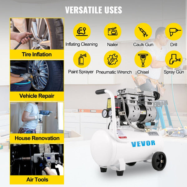 Air Compressor 6.6 Gallon Portable 1 Hp Oil Free Steel Tank 750W Pancake 115 Psi Ultra Quiet For Home Repair Tire Inflation Air Compressors