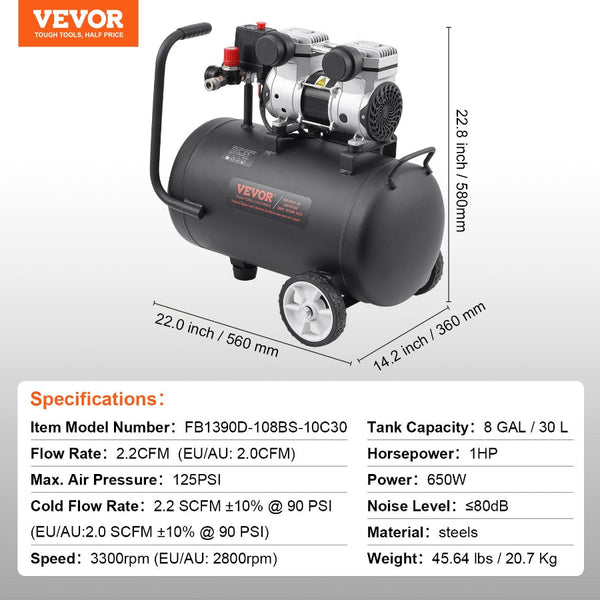 Air Compressor Compact Portable Oil Free 30L 90 Psi Air Compressors
