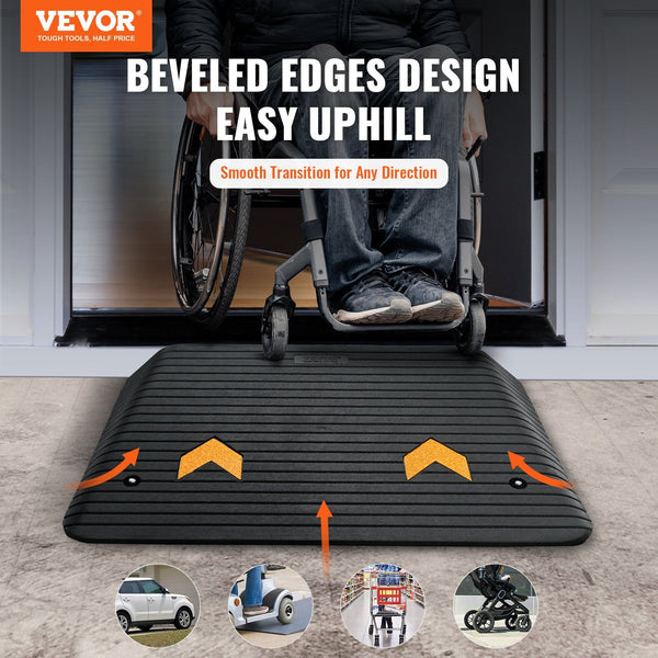 Vevor Upgraded Rubber Threshold Ramp 10.2 Cm Rise Door With Channel Natural Car Non Slip Textured Surface 15 Tons Load Capacity Curb For Wheelchair An
