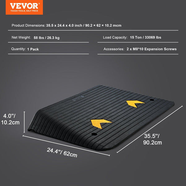 Vevor Upgraded Rubber Threshold Ramp 10.2 Cm Rise Door With Channel Natural Car Non Slip Textured Surface 15 Tons Load Capacity Curb For Wheelchair An