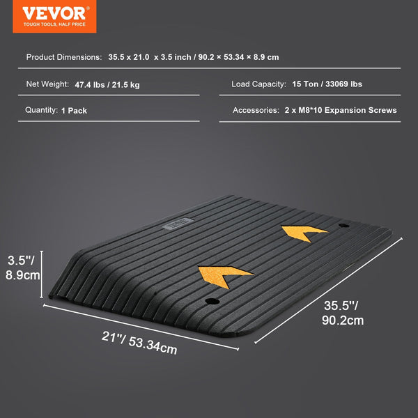 Vevor Upgraded Rubber Threshold Ramp 8.9 Cm Rise Door With 1 Channel Natural Car Non Slip Textured Surface 15 Tons Load Capacity Curb For Wheelchair A