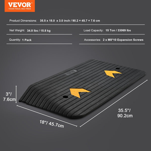 Vevor Upgraded Rubber Threshold Ramp 7.6 Cm Rise Door With 1 Channel Natural Car Non Slip Textured Surface 150 Tons Load Capacity Curb For Wheelchair