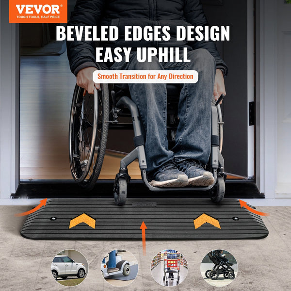 Vevor Upgraded Rubber Threshold Ramp 2.5 Cm Rise Wheelchair Doorway Natural Curb Rated 15 Tons Load Capacity Non Slip Textured Surface For And Scooter