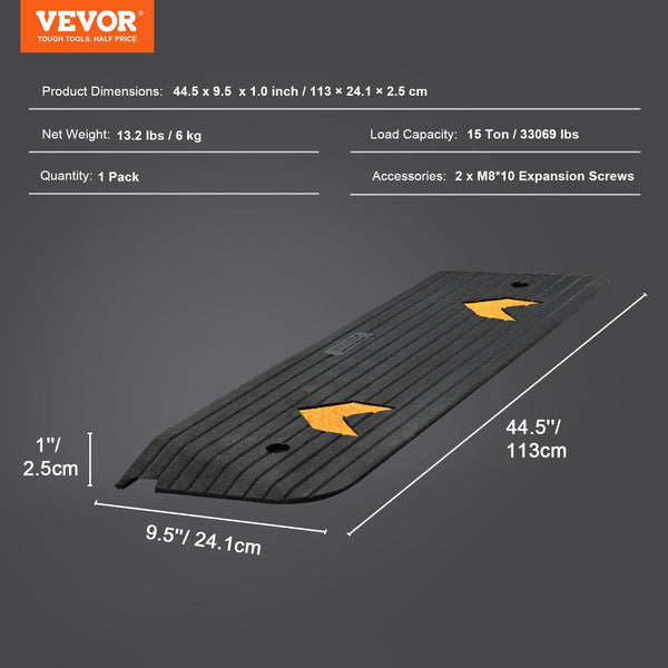 Vevor Upgraded Rubber Threshold Ramp 2.5 Cm Rise Wheelchair Doorway Natural Curb Rated 15 Tons Load Capacity Non Slip Textured Surface For And Scooter