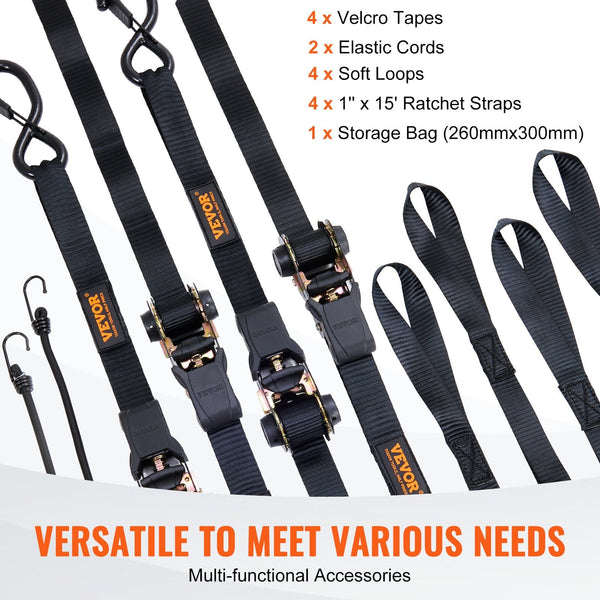 4 Pack Ratchet Tie Down Straps 2200 Lbs 1"X15' Heavy Duty For Cargo Ratchet Wrenches