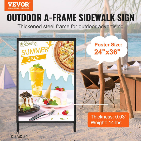 Vevor A Frame Sidewalk Sign 61X91cm Heavy Duty Slide In Signboard Holder Double Sided Folding Sandwich Board Signs Steel Pavement Poster For Outdoor B