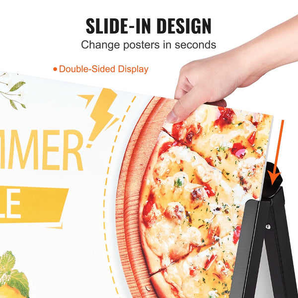 Vevor A Frame Sidewalk Sign 61X91cm Heavy Duty Slide In Signboard Holder Double Sided Folding Sandwich Board Signs Steel Pavement Poster For Outdoor B