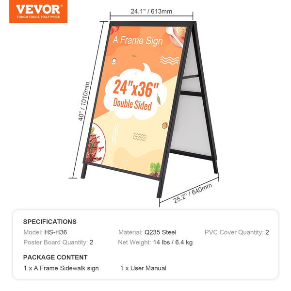 Vevor A Frame Sidewalk Sign 61X91cm Heavy Duty Slide In Signboard Holder Double Sided Folding Sandwich Board Signs Steel Pavement Poster For Outdoor B