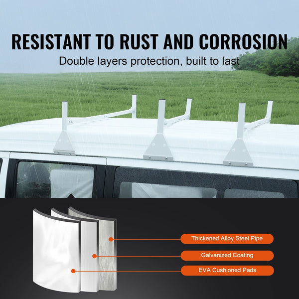 Vevor 3 Bar Van Roof Ladder Rack Adjustable 56.3" 61.4" For Full Size Vans Roof Racks