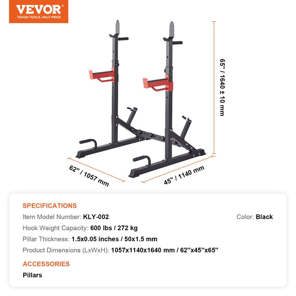 Vevor Squat Power Rack Adjustable Heavy Duty Barbell Weight Bench Press Stand Weights Benches