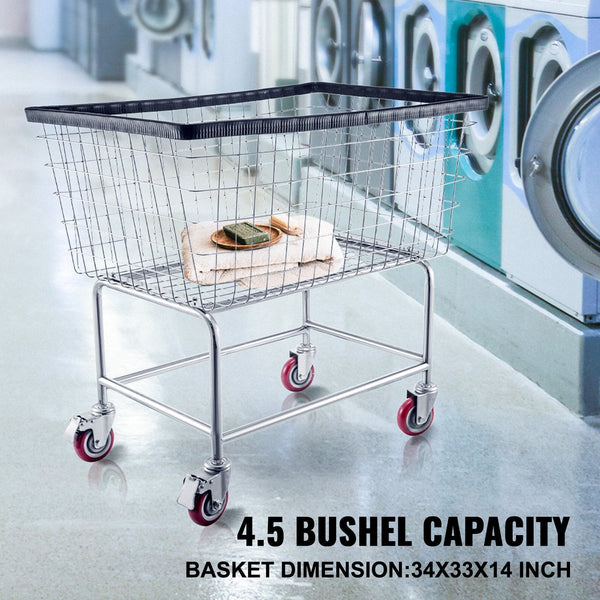 Wire Laundry Cart Basket 4.5 Bushel Heavy Duty With Inch Wheels Laundry Baskets & Hampers