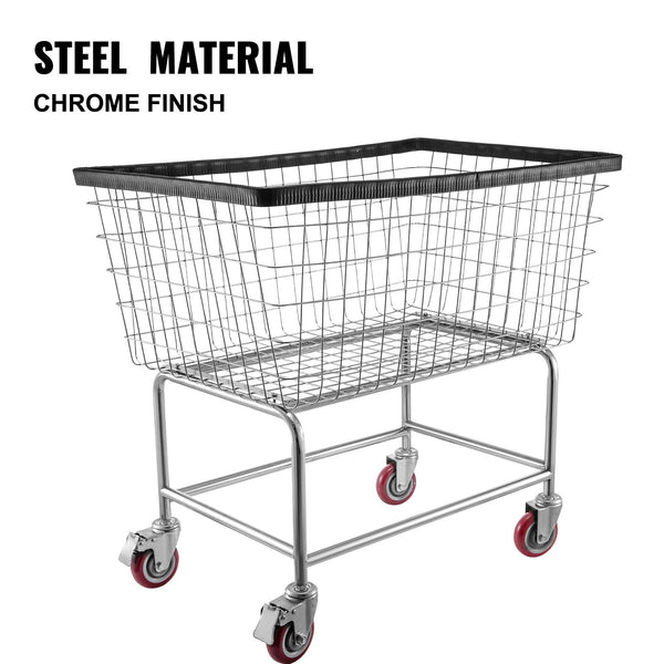 Wire Laundry Cart Basket 4.5 Bushel Heavy Duty With Inch Wheels Laundry Baskets & Hampers