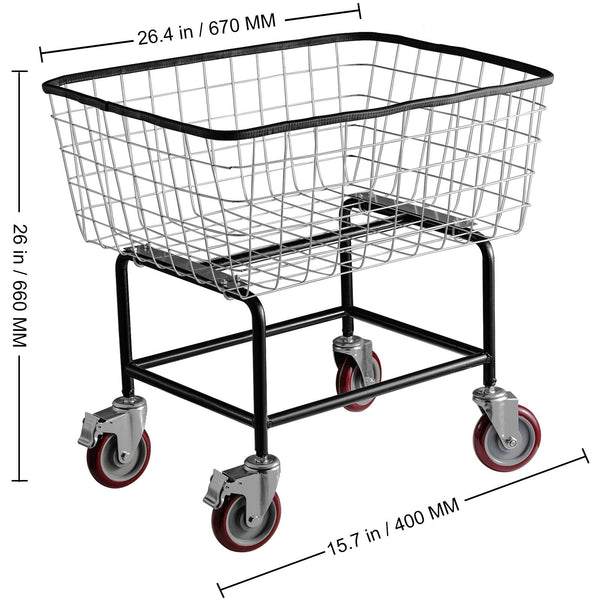 Wire Laundry Cart Basket 4.5 Bushel Heavy Duty With Inch Wheels Laundry Baskets & Hampers