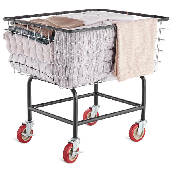 Wire Laundry Cart Basket 2.8 Bushel Heavy Duty With 4 Inch Wheels Laundry Baskets & Hampers