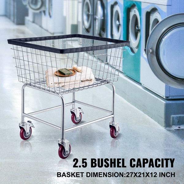 Wire Laundry Cart Basket 2.8 Bushel Heavy Duty With 4 Inch Wheels Laundry Baskets & Hampers