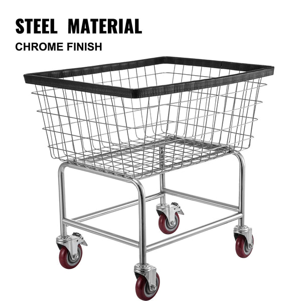 Wire Laundry Cart Basket 2.8 Bushel Heavy Duty With 4 Inch Wheels Laundry Baskets & Hampers