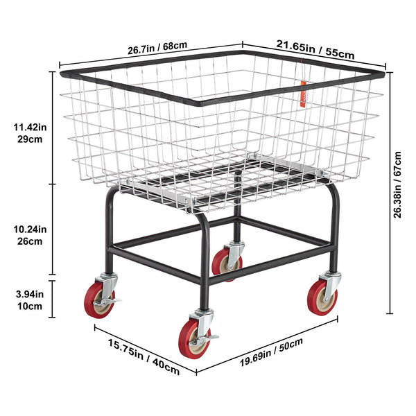 Wire Laundry Cart Basket 2.8 Bushel Heavy Duty With 4 Inch Wheels Laundry Baskets & Hampers